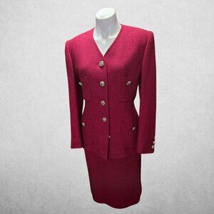 Vintage Saks Fifth Avenue Bouclé Skirt Suit – Size 12, Cranberry – Rare Find